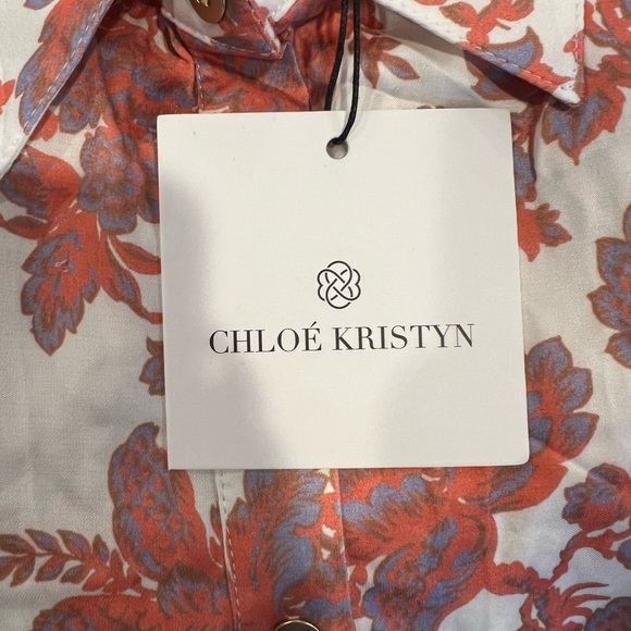 Chloe Kristyn Erin Coral and White Button Down Tunic Blouse (L) - Picture 11 of 12